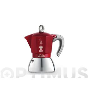 CAFETERA MOKA INDUCTION ALUMINIO/INOX 6 TAZAS ROJA