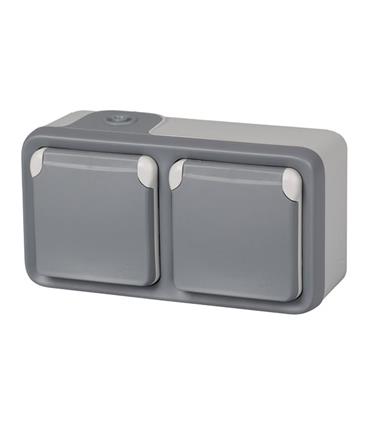 BASE SCHUKO SUPERFICIE DOBLE GRIS IP55 PLEXO