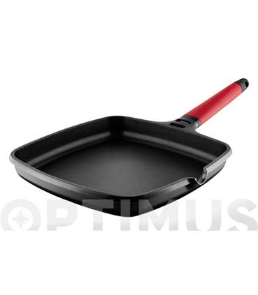 GRILL LISO INDUCTION MANGO DESMONTABLE ROJO 27X27