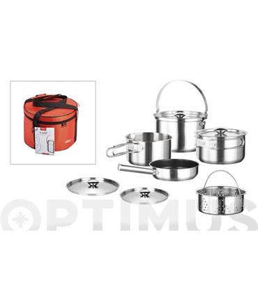 BATERIA INOX APILABLE 5P+ 2TAPAS CON BOLSA TRANSPO