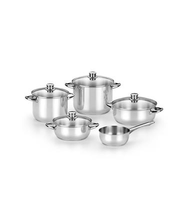BATERIA INOX OPTIMA TAPA CRISTAL 5 PIEZAS